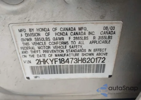 2003 Honda Pilot Ex z USA, uszkodzony, nr VIN 2HKYF18473H620172